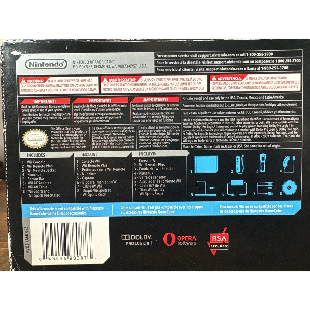 Nintendo Wii RVL-101 Black Console Bundle with Wii Sports & Resort Boxed